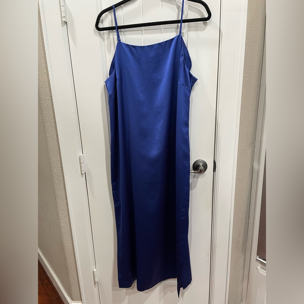 Trina Turk Marita Majorelle Blue Satin Midi Dress Sz 16 - Picture 5 of 9